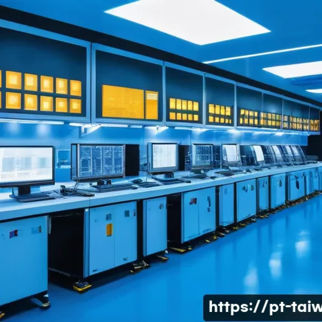 대만 현지 시장 경제 - A highly detailed futuristic semiconductor manufacturing facility in Taiwan, featuring advanced clea...