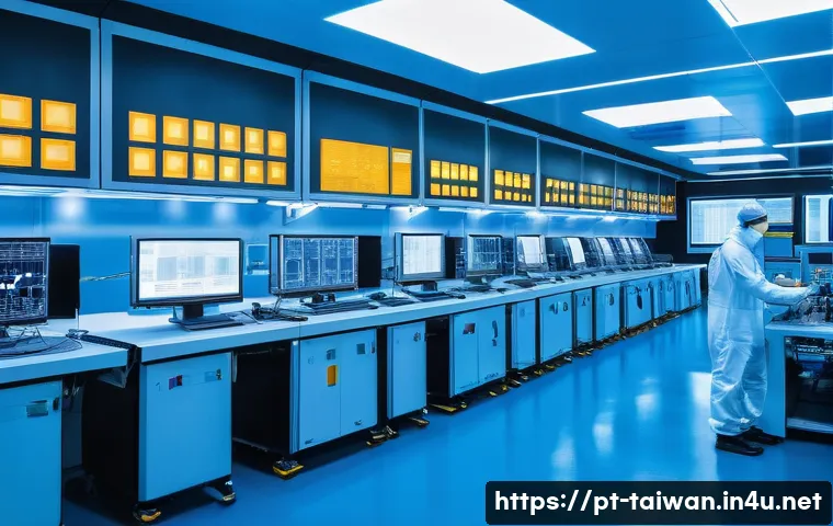 대만 현지 시장 경제 - A highly detailed futuristic semiconductor manufacturing facility in Taiwan, featuring advanced clea...