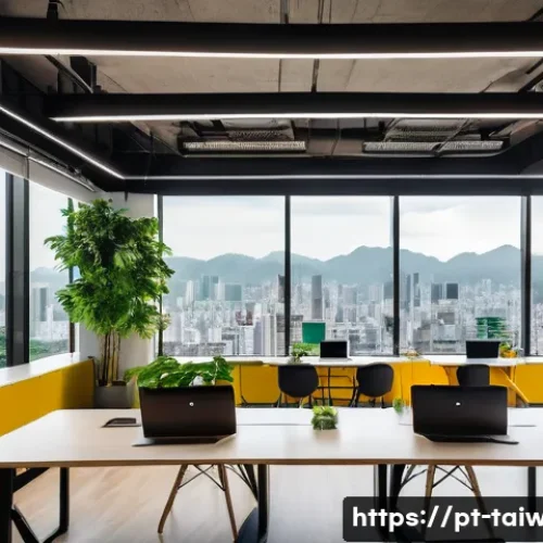 Home 32 중화민국 내 스타트업 창업기 - A modern co-working space in Taipei filled with diverse young Taiwanese entrepreneurs collaborating ...