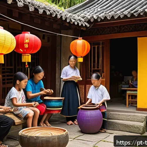 Home 31 대만 민속촌 방문기 - A vibrant scene in a traditional Taiwanese folk village during a cultural festival, featuring artisa...