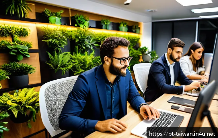 대만에서 열리는 국제 이벤트 - A bustling Brazilian small business office in S&atilde;o Paulo, showcasing a diverse team of professionals ...